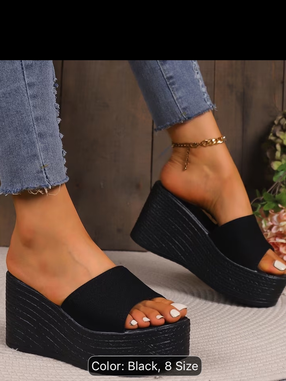 Black Women's Platform Slide Wedges